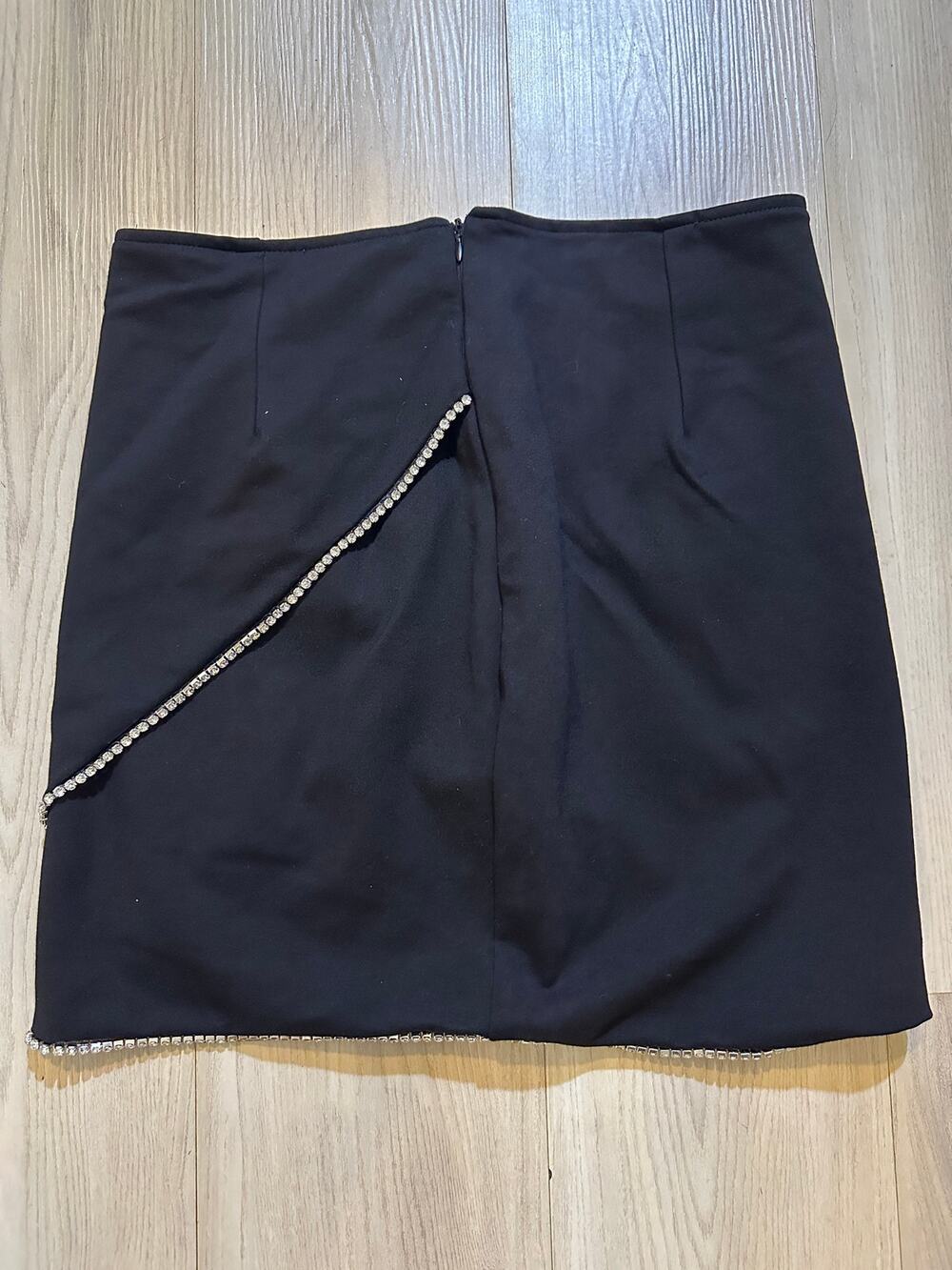Fate Asymmetric Rhinestone Trim Mini Skirt Womens Medium Black Night Out